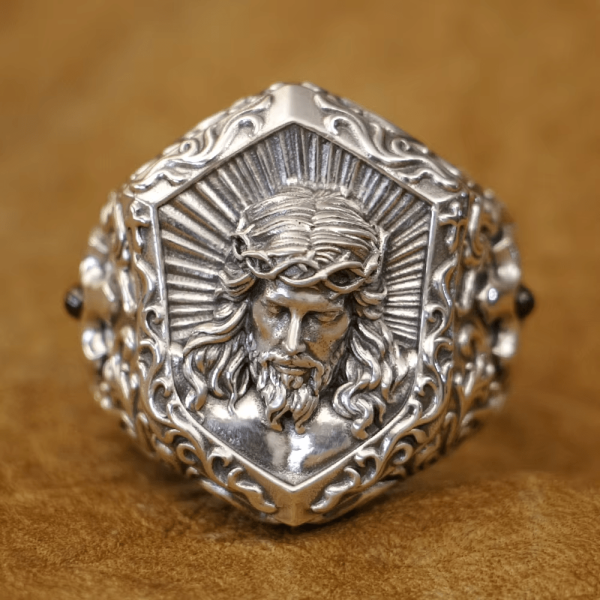 Jesus Christ Crown of Thorns Ring in Vintage Style Solid Sterling Silver