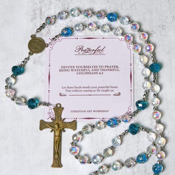 PRAYERFUL FAITH: Elegant Shining Beads St. Benedict Rosary with Gift Card