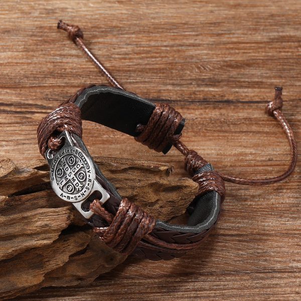 Christianartworkshop Classic 2 Color St. Benedict Leather Bracelet: Symbol of Faith and Courage