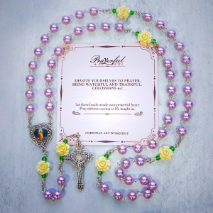 PRAYERFUL FAITH: Handmade Purple Pearl & Flower Divine Mercy Rosary with Gift Card