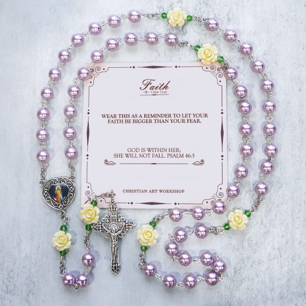 PRAYERFUL FAITH: Handmade Purple Pearl & Flower Divine Mercy Rosary with Gift Card