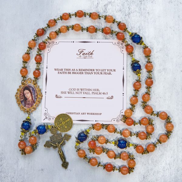 Christianartworkshop PRAYERFUL FAITH: Handmade Orange Chalcedony Rosary with Gift Card