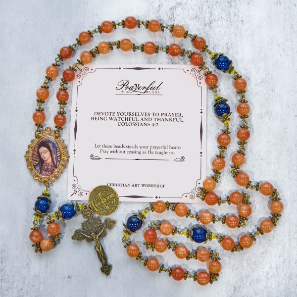 Christianartworkshop PRAYERFUL FAITH: Handmade Orange Chalcedony Rosary with Gift Card
