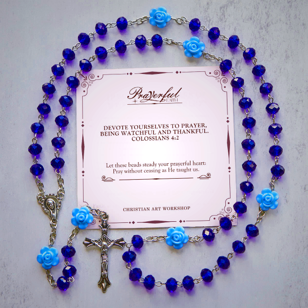 PRAYERFUL FAITH: Floral Rose Beads Multicolor Polyhedral Rosary with Gift Card