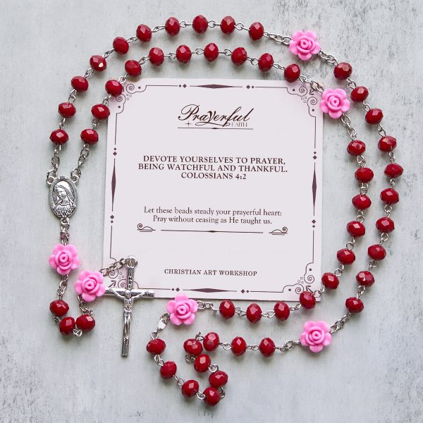 PRAYERFUL FAITH: Floral Rose Beads Multicolor Polyhedral Rosary with Gift Card