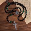 Christianartworkshop St. Benedict & Crucifix of 8mm Obsidian & Jade Handmade Bead Rosary - Faith and Sacred Connection