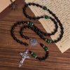 Christianartworkshop St. Benedict & Crucifix of 8mm Obsidian & Jade Handmade Bead Rosary - Faith and Sacred Connection
