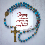 Jesus Is The Gift: Blue Pattern Beads Handmade Rosary of Authentic Larimar Stone