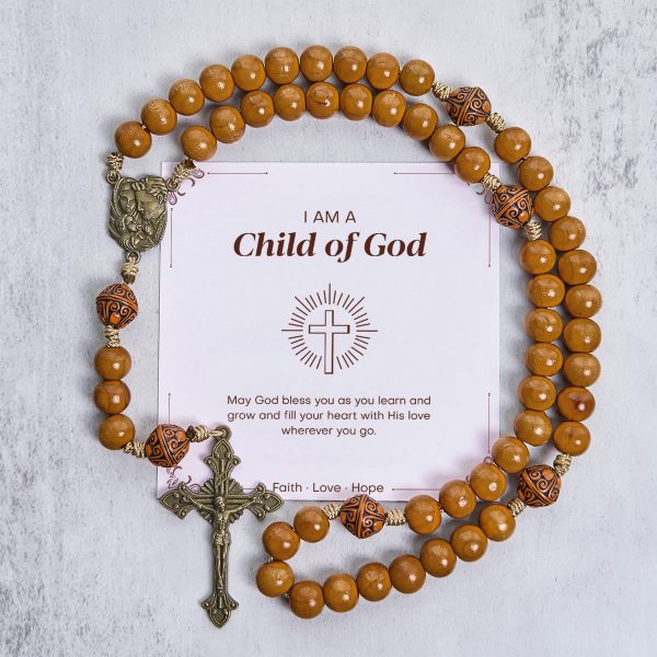 Jesus Is The Gift: 10mm Olive Wood Bead Handmade Rosary with Gift Card