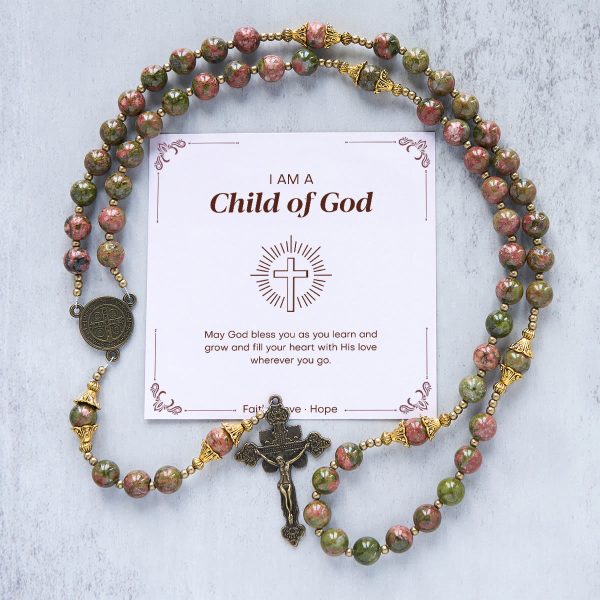 Jesus Is The Gift: Handmade Chrysocolla Stone Rosary with Gift Card