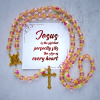 Jesus Is The Gift: Pink Crystal Beads Crucifix & Virgin Mary Rosary with Gift Card