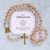 Christianartworkshop Jesus Is The Gift: Pink Crystal Beads Crucifix & Virgin Mary Rosary with Gift Card
