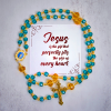 Jesus Is The Gift: Handmade Peacock Blue Crystal Beads Rosary with Gift Card