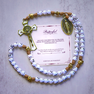 PRAYERFUL FAITH: Rebel Style White Skull Beads Rosary with Gift Card