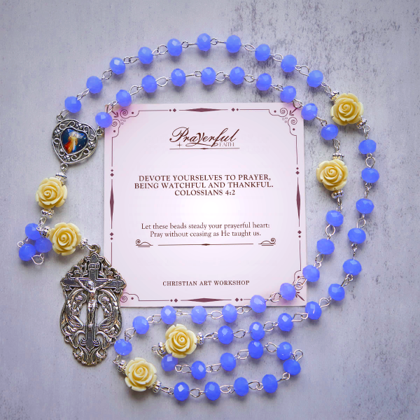 PRAYERFUL FAITH: Elegant Rose Beads Rosary with Gift Card
