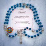PRAYERFUL FAITH: Handmade Crucifix Clear Blue Glass Rosary with Gift Card