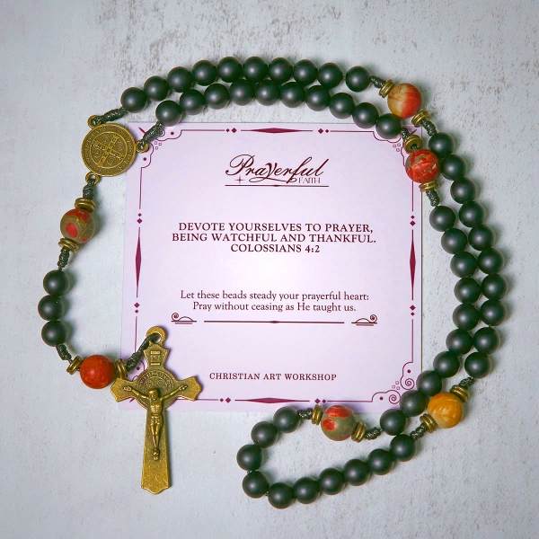 PRAYERFUL FAITH:Handcrafted Matte Black and Earth-Tone Rosary with Gift Card