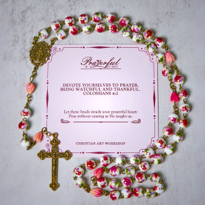 PRAYERFUL FAITH: Handmade Flower Resin Beads Rosary with Gift Card