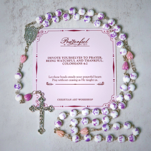 PRAYERFUL FAITH: Handmade Purple Flower Beads Rosary with Gift Card