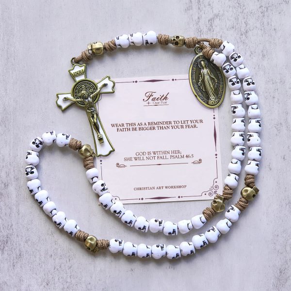 PRAYERFUL FAITH: Rebel Style White Skull Beads Rosary with Gift Card