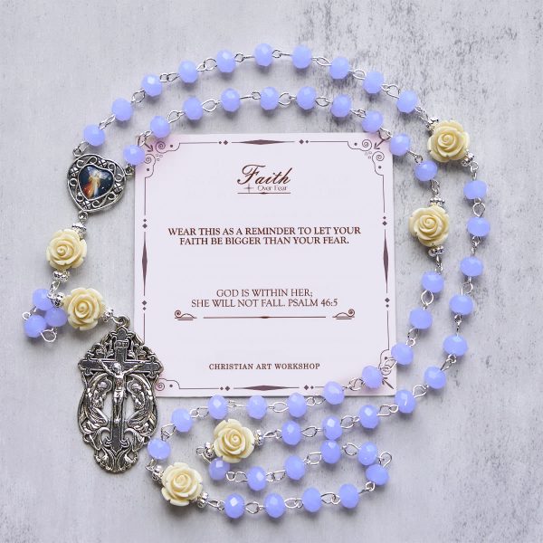 PRAYERFUL FAITH: Elegant Rose Beads Rosary with Gift Card