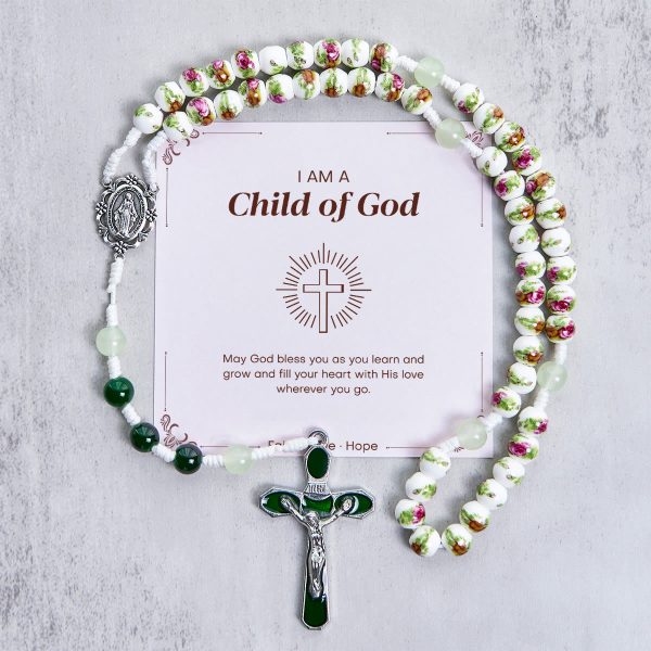 Jesus Is The Gift: Handmade Floral Rose Beads Rosary with Gift Card