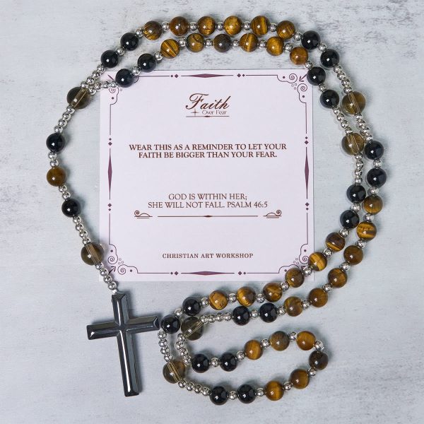 PRAYERFUL FAITH: Handmade Natural Obsidian Tiger's Eye Rosary with Gift Card