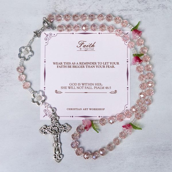 Christianartworkshop Jesus Is The Gift: Handmade Elegant Pink Crystal Rosary with 3D Rose Beads with Gift Card