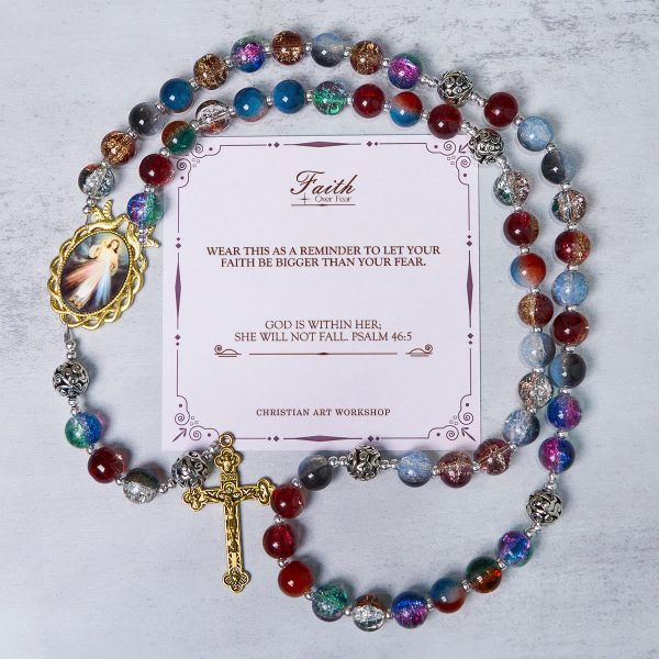 Christianartworkshop PRAYERFUL FAITH: Handmade Gradient Multicolor Glass Bead & Brass Crucifix Rosary with Gift Card