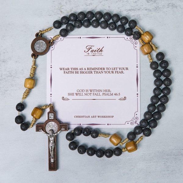 PRAYERFUL FAITH: Handmade Natural Durable Volcanic Stone Rosary with Gift Card
