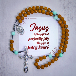 PRAYERFUL FAITH: Minimalist Mint and Brown Beads Rosary with Gift Card