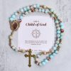 PRAYERFUL FAITH: Handmade Aqua Stone Prayer Rosary with Gift Card