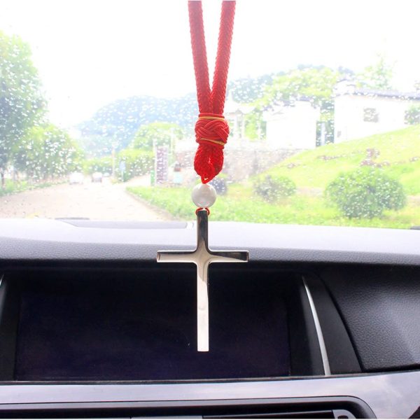 Christianartworkshop Minimalist Tri-color Cross Car Pendant: Spiritual Safety on the Road