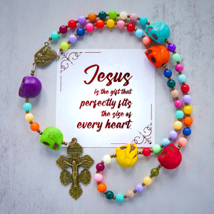 PRAYERFUL FAITH: Bohemian Style Multicolored Skull Beads Rosary with Gift Card