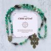 PRAYERFUL FAITH: Handmade Exquisite Green Agate Rosary with Gift Card