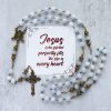PRAYERFUL FAITH: Handmade Rosary with Light Blue Jade Beads and Brass with Gift Card