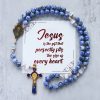 PRAYERFUL FAITH: Round Blue Stone Nylon Cord Rosary with Gift Card