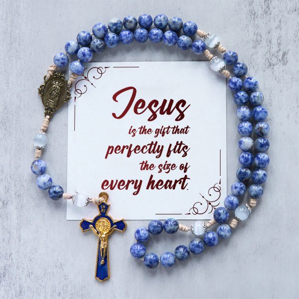 PRAYERFUL FAITH: Round Blue Stone Nylon Cord Rosary with Gift Card