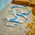 Glass Cat Blessing with Aquamarine & White Lava Stone Memorial Animal Rosary
