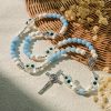 Glass Cat Blessing with Aquamarine & White Lava Stone Memorial Animal Rosary