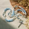 Glass Cat Blessing with Aquamarine & White Lava Stone Memorial Animal Rosary