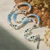 Glass Cat Blessing with Aquamarine & White Lava Stone Memorial Animal Rosary