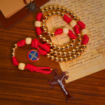 Golden Glory Beads Red Paracord Rosary with St. Benedict