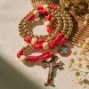 Christianartworkshop Golden Glory Beads Red Paracord Rosary with St. Benedict