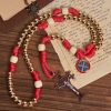 Christianartworkshop Golden Glory Beads Red Paracord Rosary with St. Benedict