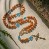 PRAYERFUL FAITH: Rustic Brown and Ocean Blue Rosary with Holy Family
