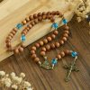 PRAYERFUL FAITH: Rustic Brown and Ocean Blue Rosary with Holy Family