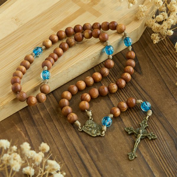 PRAYERFUL FAITH: Rustic Brown and Ocean Blue Rosary with Holy Family