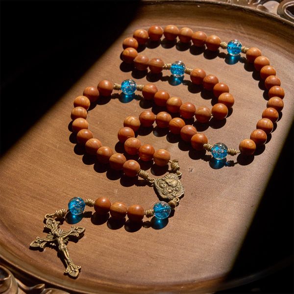 PRAYERFUL FAITH: Rustic Brown and Ocean Blue Rosary with Holy Family