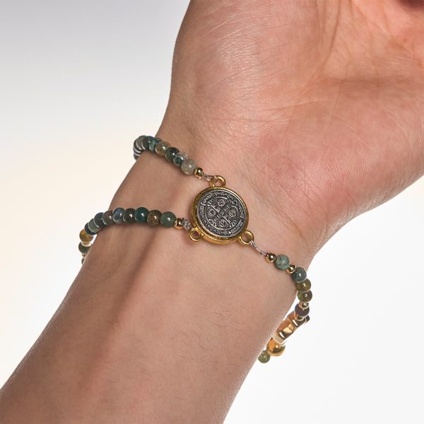 Christianartworkshop Handmade Earth Tone Rosary Bracelets with Cross & St. Benedict Charm
